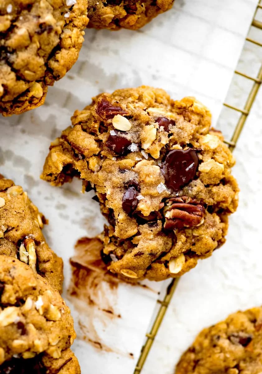 Brown Butter Oatmeal Cookies with Pecans, Dates & Dark Chocolate Chunks