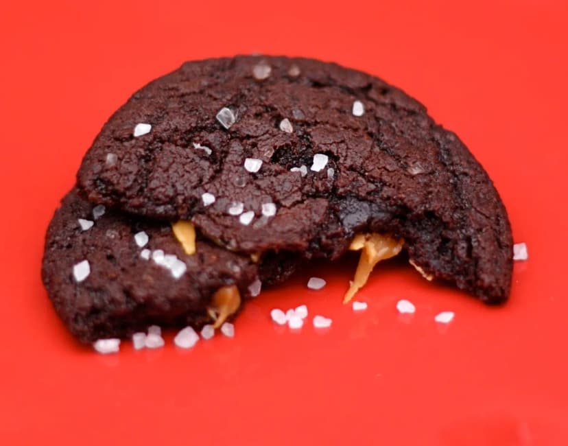 Chocolate Caramel Cookies with Sea Salt