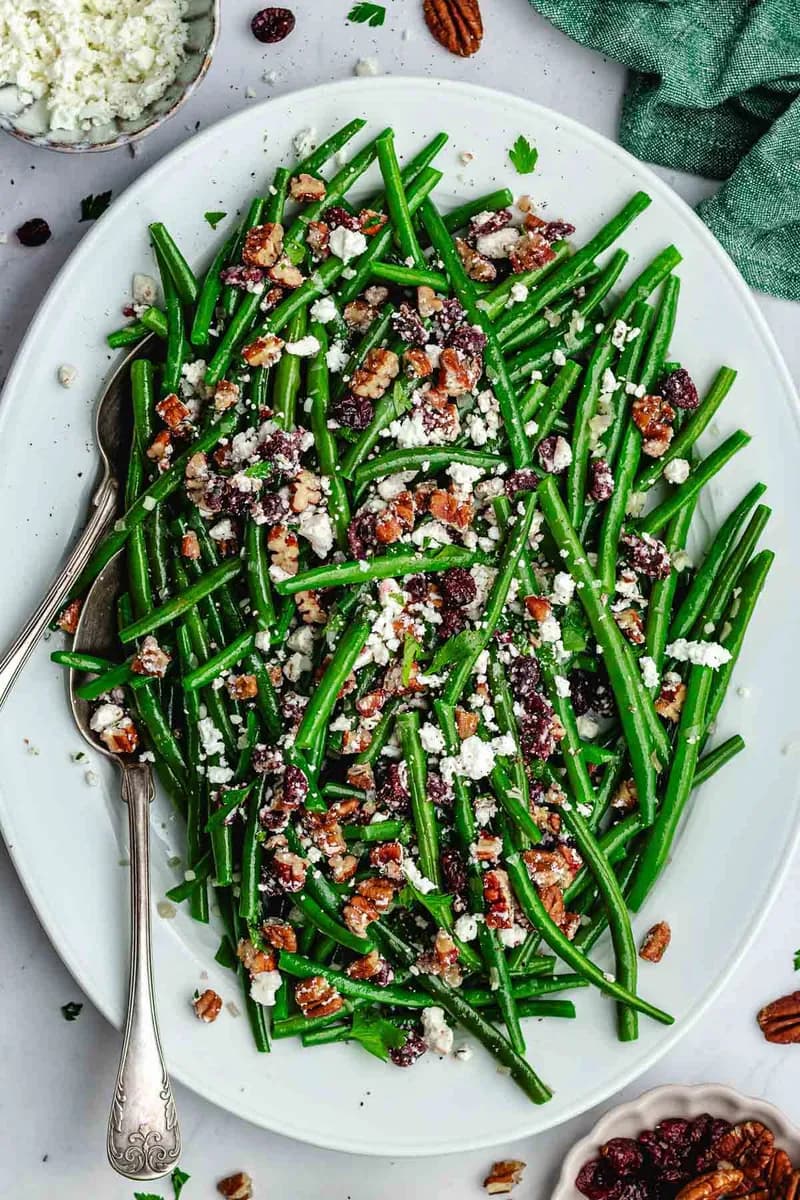 Green Beans with Pecan Cranberry Feta Crumble