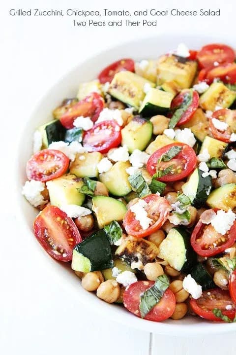 Grilled Zucchini, Chickpea, Tomato, and Goat Cheese Salad