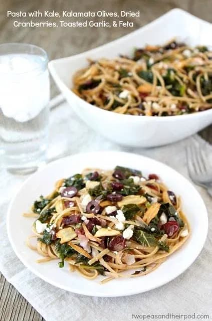 Pasta with Kale, Kalamata Olives, Dried Cranberries, Toasted Garlic & Feta