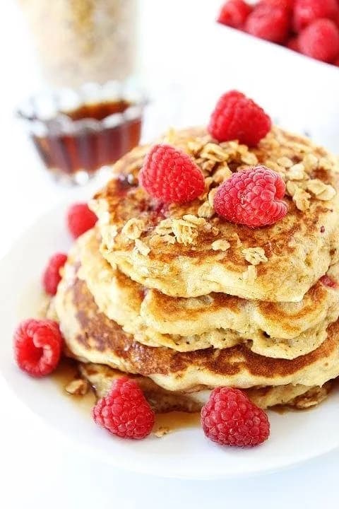 Raspberry Coconut Granola Pancakes