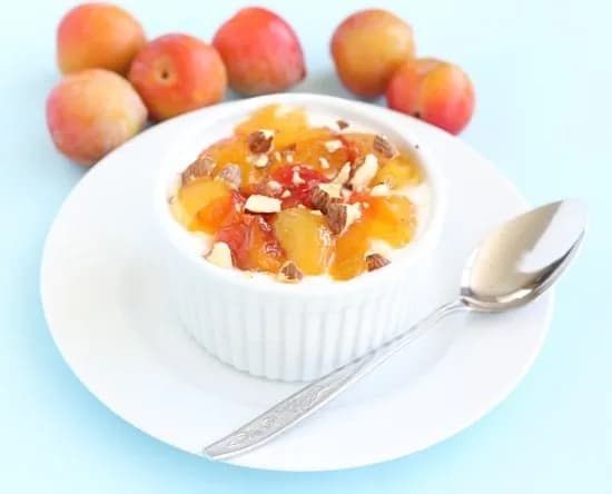 Roasted Plums with Greek Yogurt, Honey, and Almonds