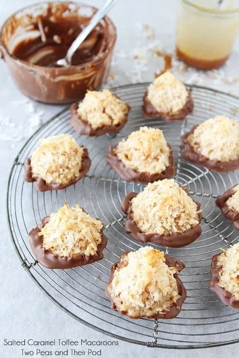 Salted Caramel Toffee Coconut Macaroons Dipped in Chocolate