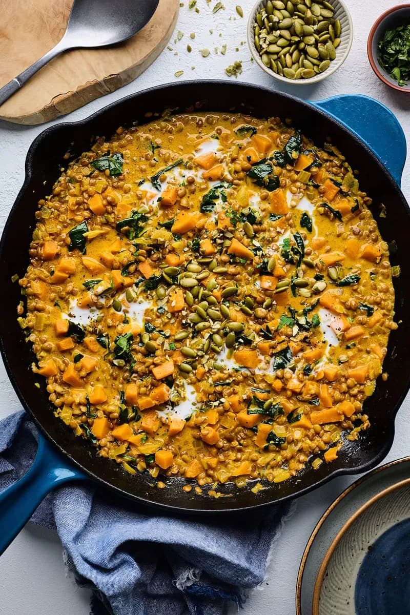 Skillet Creamy Sweet Potatoes & Lentils