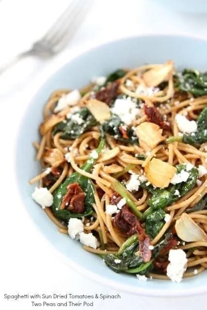 Spaghetti with Sun Dried Tomatoes & Spinach