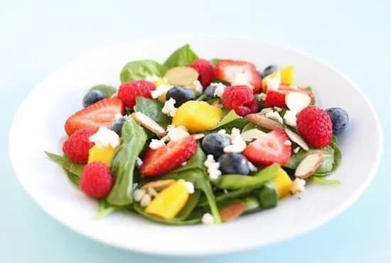 Spinach Salad with Fruit, Almonds, and Feta Cheese