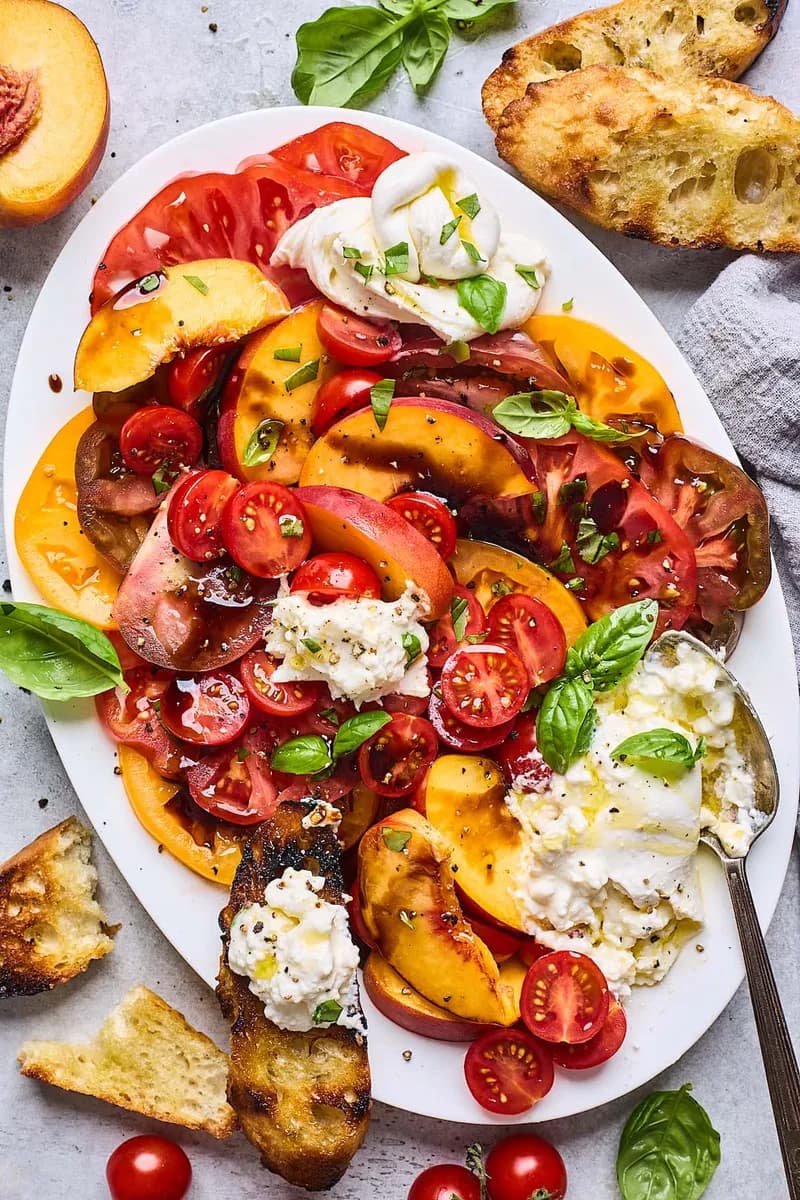 Tomato Peach Burrata Salad